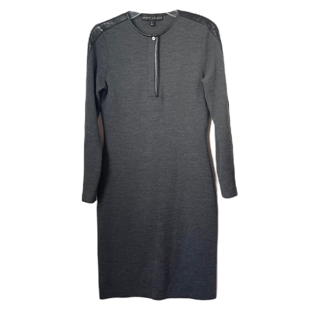 Ralph Lauren black label merino wool lamb leather blend long sleeve zip dress M